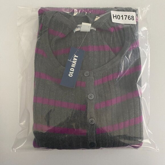 Old Navy Gray Purple Striped Long Sleeve Ribbed Henley Sweater Size XL - Picture 10 of 10